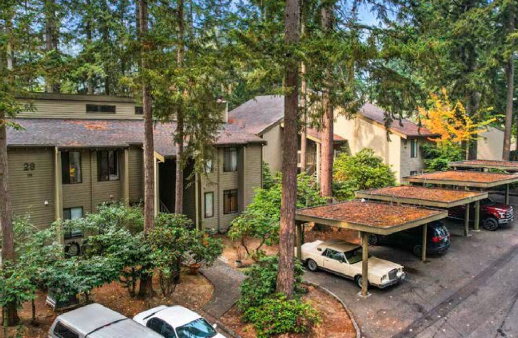 exterior covered parking lot wooded community